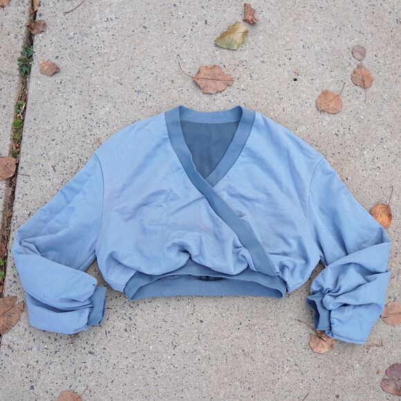 NWT NAP Loungewear Wrap Crop Top Baby Blue Tencel Blend Athleisure - Picture 2 of 12